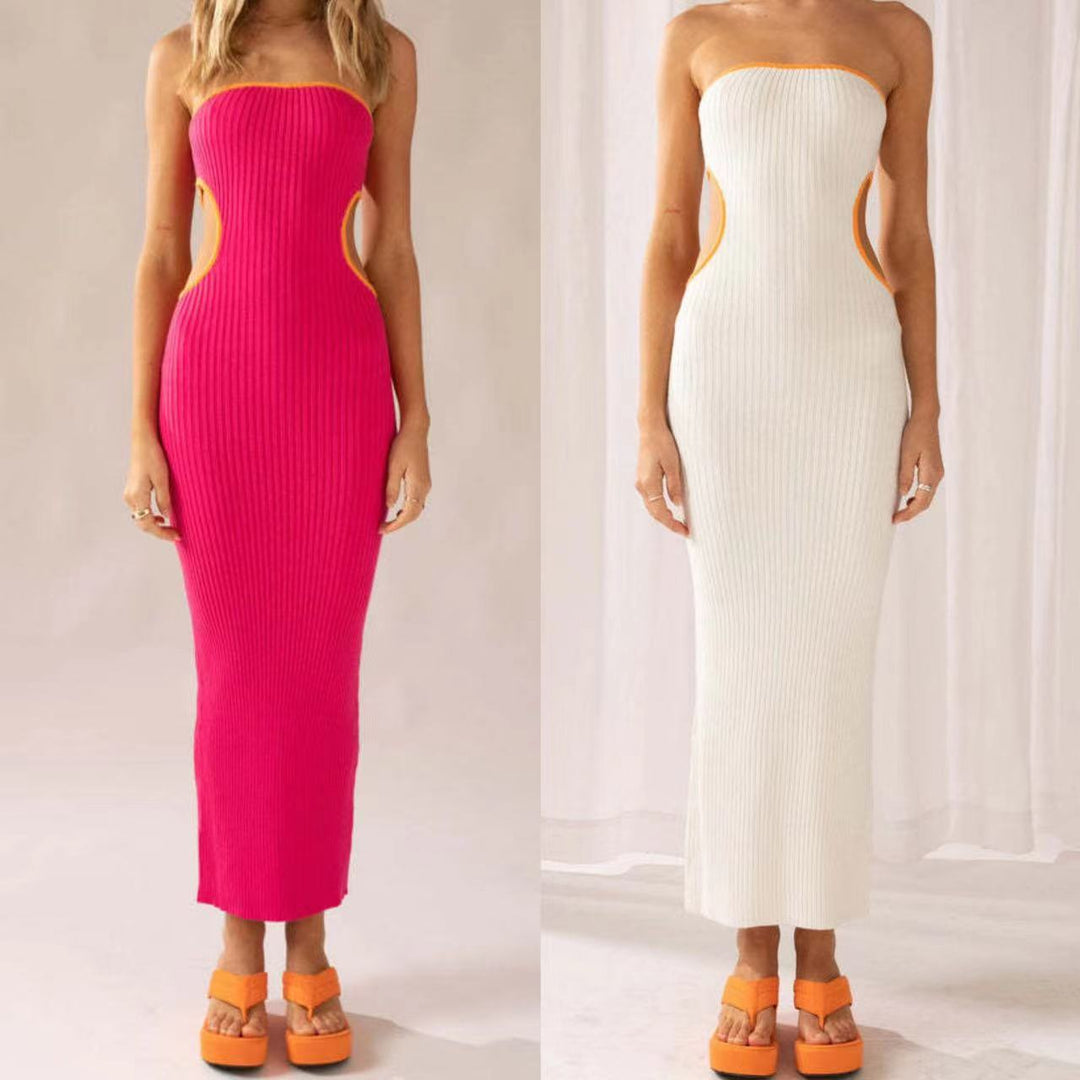 Damen elegantes Maxi-Kleid mit schulterfreiem Design und modischen Cut-Outs R&B