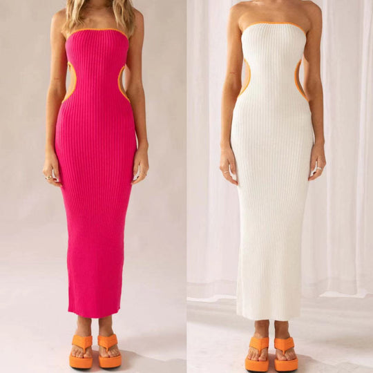 Damen elegantes Maxi-Kleid mit schulterfreiem Design und modischen Cut-Outs R&B