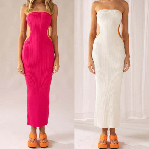 Damen elegantes Maxi-Kleid mit schulterfreiem Design und modischen Cut-Outs R&B