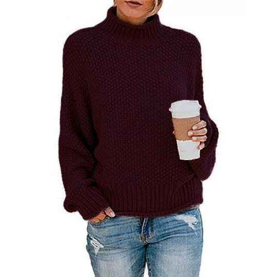 Damen lässiger Strickpullover mit hohem Kragen und strukturierter Oberfläche R&B