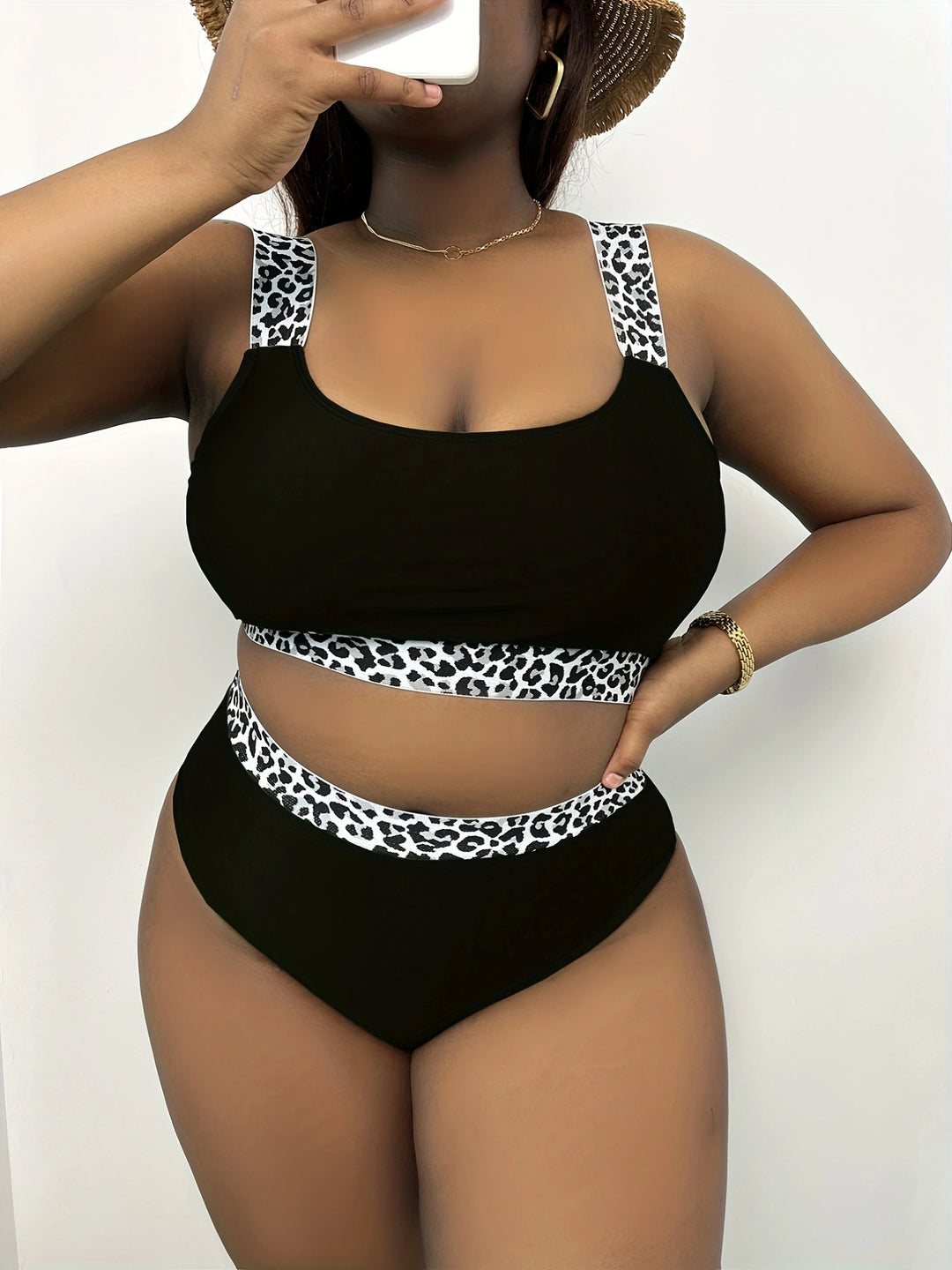 Damen Hochgeschnittenes Bikini-Set mit trendigem Tiermuster R&B