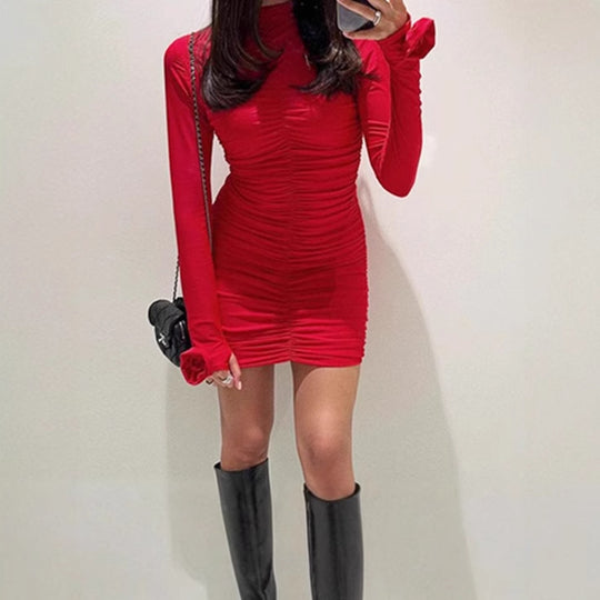 Damen figurbetontes Langarmkleid R&B