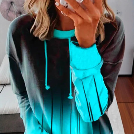 Damen nan Relaxed-Fit Kapuzen-Sweatshirt mit Ombre-Effekt, Kordelzug, abgerundetem Saum und seitlichen Schlitzen R&B