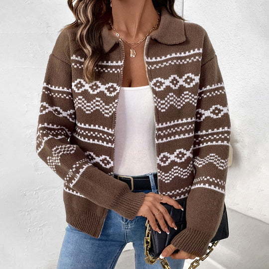 Damen Strickjacke mit braunem Muster R&B
