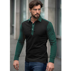Herren Langarm-Henley-Shirt aus hochwertigem, atmungsaktivem Material mit Kontrastärmeln