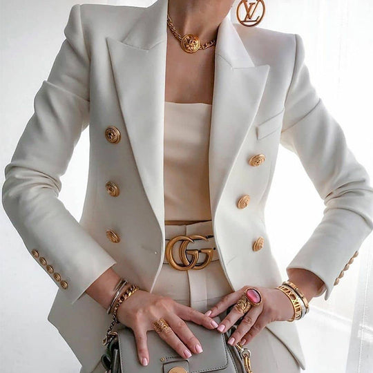 Damen Eleganter Blazer mit doppelter Knopfleiste und tailliertem Schnitt R&B