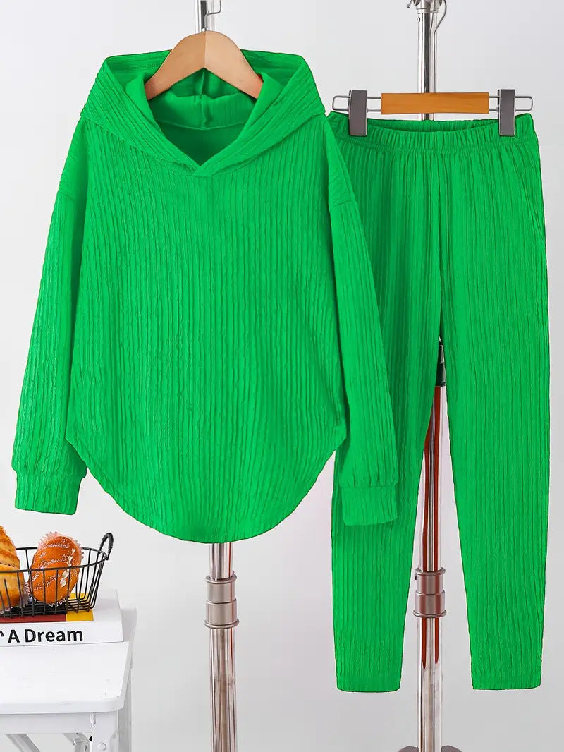 Damen lässiger Sweat-Pulli und -Hose Set mit strukturiertem Design R&B