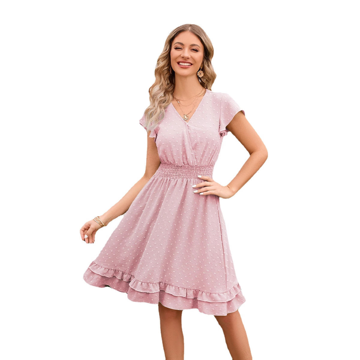 Damen Verspieltes Freizeitkleid mit elastischem Bund und Rüschendetails R&B