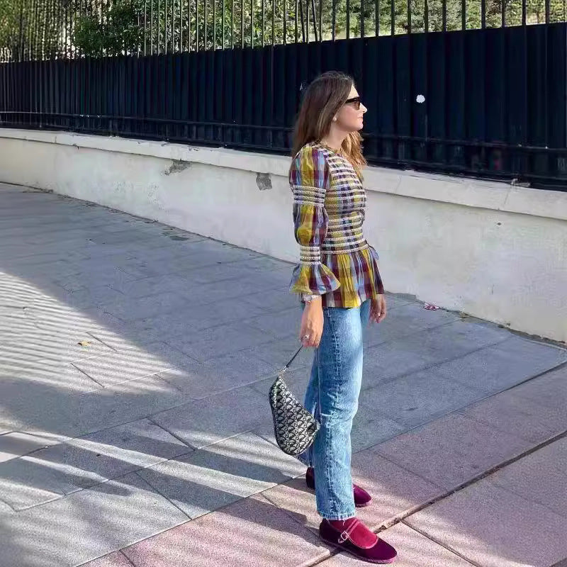 Damen Kleidung mit elastischen Rüschen und floralem Design R&B