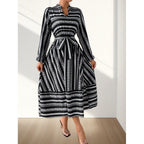 Damen Maxikleid mit modernem geometrischem Muster und schönem Taillengürtel R&B