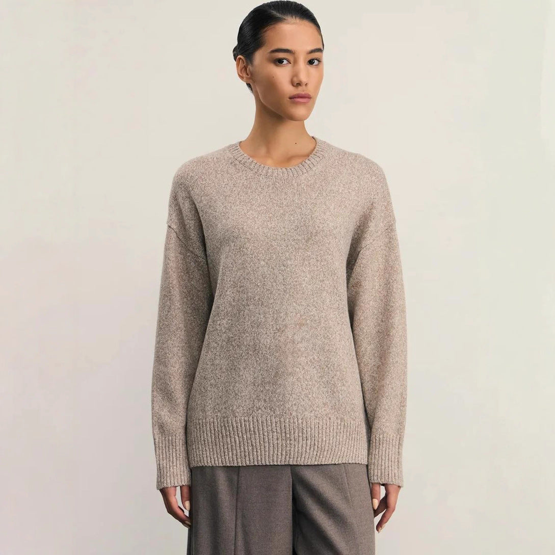 Damen weicher Strickpullover mit lässigem Schnitt und hochgeschlossenem Hals R&B