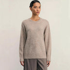 Damen Bequemer und eleganter Strickpullover mit überschnittenen Schultern und Rippenbündchen R&B