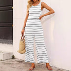 Damen lässiger Jumpsuit mit breitem Bein und maritimem Streifenmuster R&B
