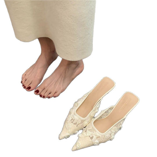 Damen spitze Slingback Mules mit floralen Applikationen R&B