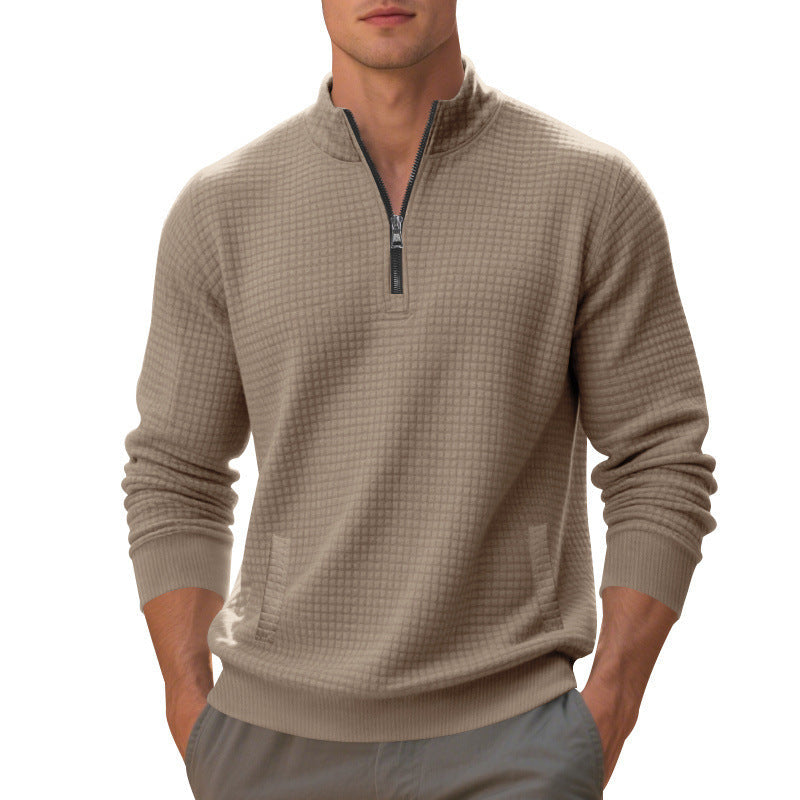 Herren sportlicher Pullover mit Reißverschluss und strukturierter Oberfläche R&B