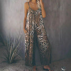 Damen Lockere Jumpsuit mit Animal-Print und praktischen Taschen R&B