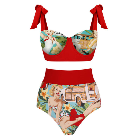 Damen Bikiniset mit hochtaillierten Shorts und verspieltem Wickelrock R&B