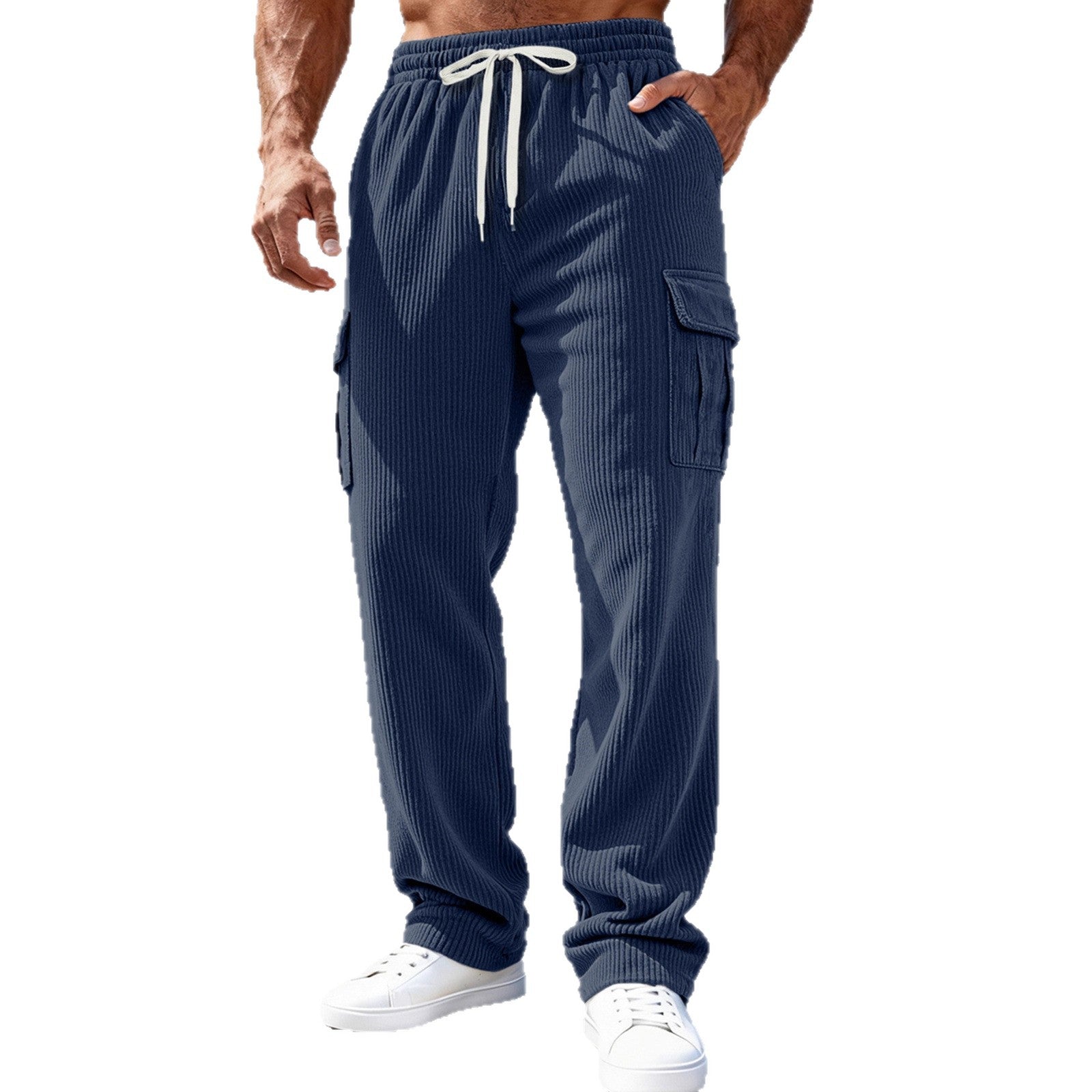Herren nan gerippte Cargo-Jogginghose mit elastischem Tunnelzugbund und seitlichen Pattentaschen R&B