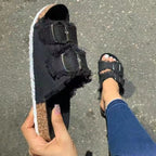 Damen Pantoletten mit modischem Denim-Design und verstellbaren Riemen R&B