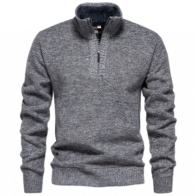 Herren Strickpullover mit halbem Reißverschluss und modischem Strukturdesign R&B