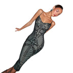 Damen Figurbetontes Kleid mit elegantem Muster und feinen Trägern R&B