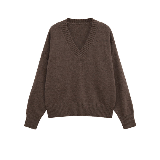 Damen V-Ausschnitt Strickpullover mit lässigem Schnitt R&B