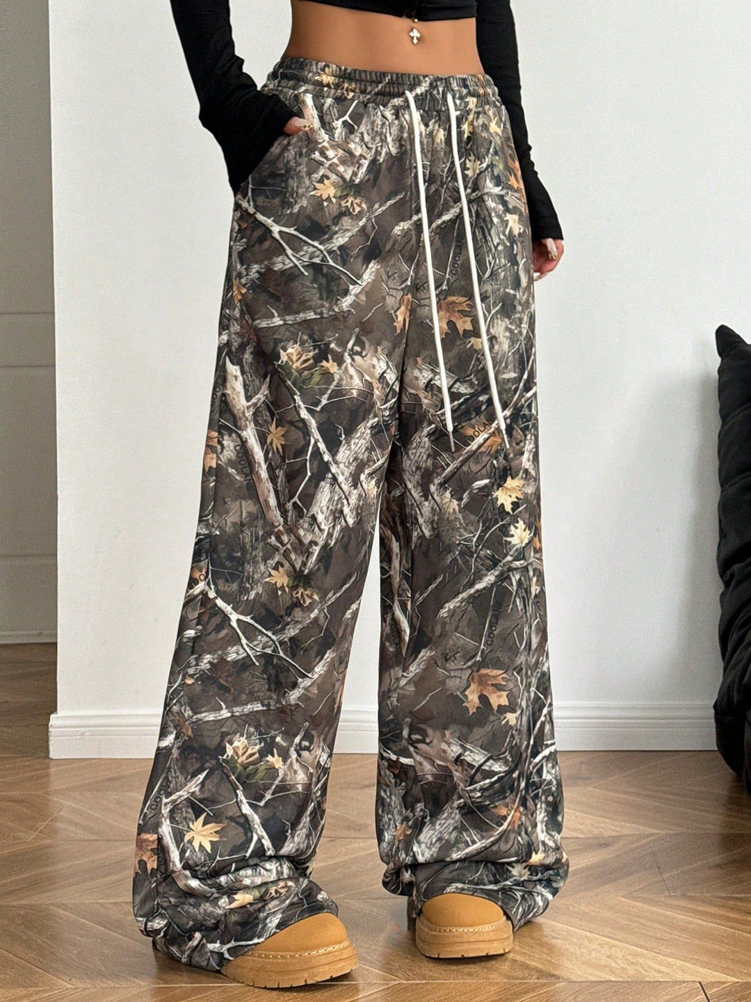 Damen Cargohosen mit hohem Bund und Allover-Muster R&B