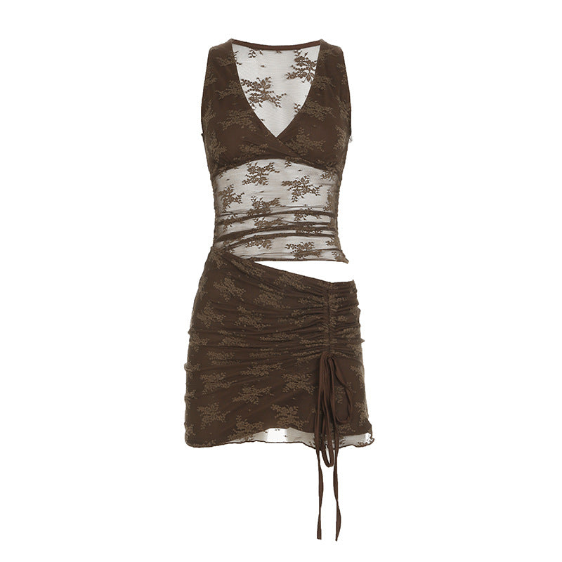 Damen Spitzen-Maxikleid mit verstellbaren Trägern und elegantem Schnitt R&B
