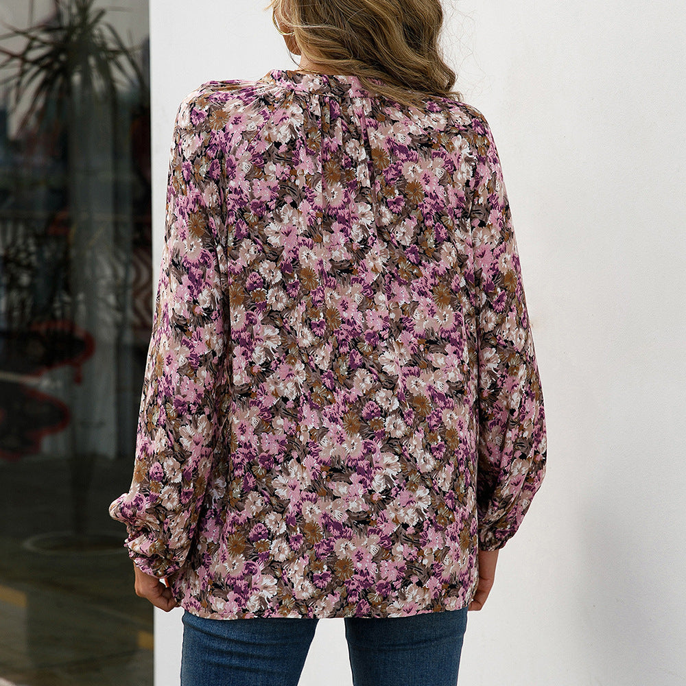 Damen lässige Bluse mit floralen Mustern und eleganten Rüschendetails R&B