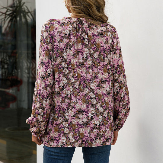 Damen lässige Bluse mit floralen Mustern und eleganten Rüschendetails R&B