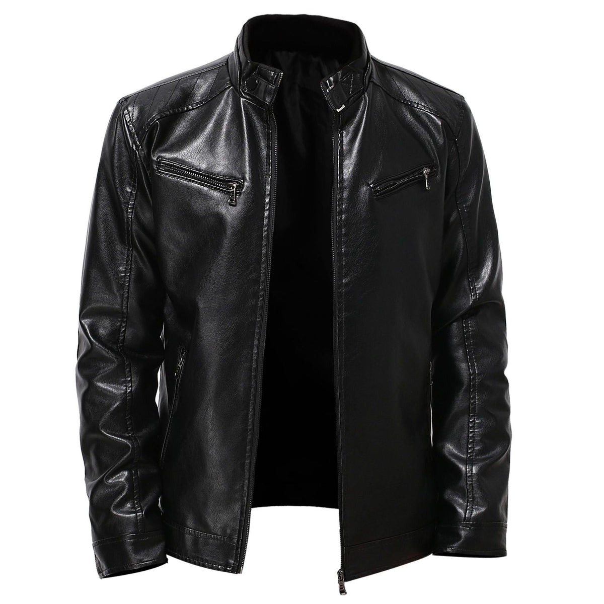 Herren stylische Kunstleder-Motorradjacke im Biker-Stil R&B