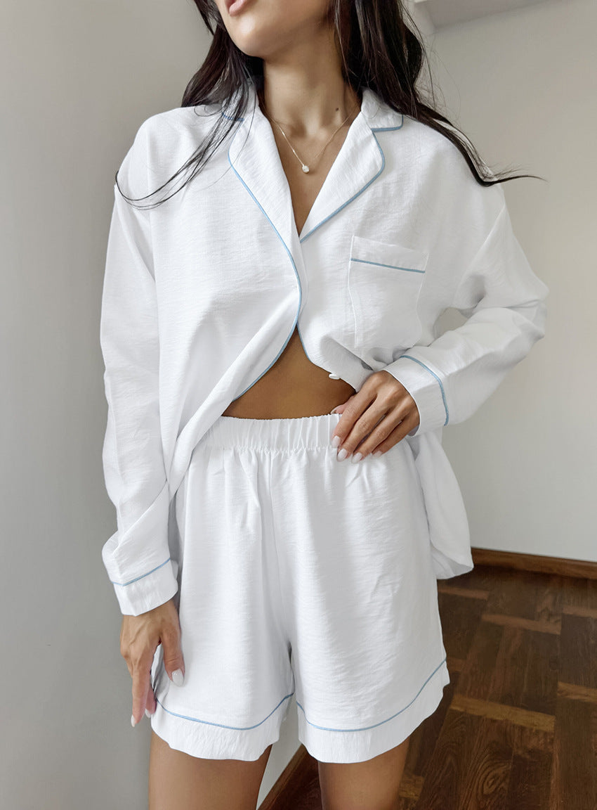 Damen Kurzarm Pyjama Set mit eleganter Paspelierung R&B