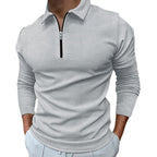 Herren Sportliches Langarm-Henley-Shirt mit Reißverschluss und strukturierter Oberfläche R&B