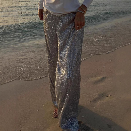 Damen Glitzernde Palazzo-Hose R&B