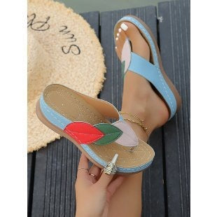 Damen modische Zehentrenner-Sandalen mit floralem Design und ergonomischem Fußbett R&B
