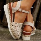 Damen Espadrille-Sandalen mit filigranem Häkel-Design und elastischem Knöchelriemen R&B