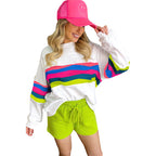 Damen Lässiges Oversized-Sweatshirt mit Bunten Streifen und Tieferem Rundhalsausschnitt R&B