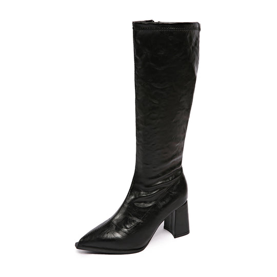 Damen hochmodische Stiefel mit blockiertem Absatz und spitzem Zehenbereich R&B