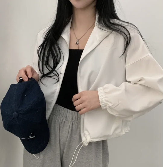 Damen cropped Jacke mit elastischen Bündchen und lässigem Schnitt