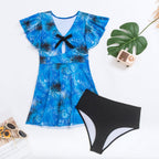 Damen Badeset mit floralem Oberteil und bequemen Bikini-Höschen R&B