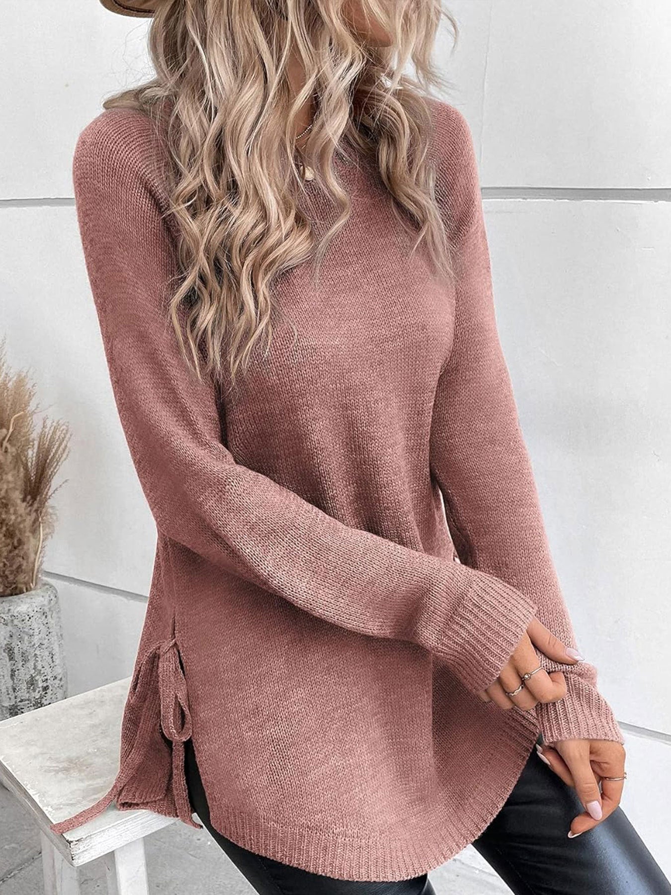 Damen lässiger Pullover mit seitlichen BindR&Bändern R&B