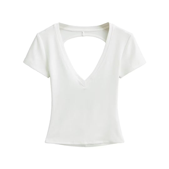 Damen modisches V-Ausschnitt T-Shirt mit offenem Rücken R&B