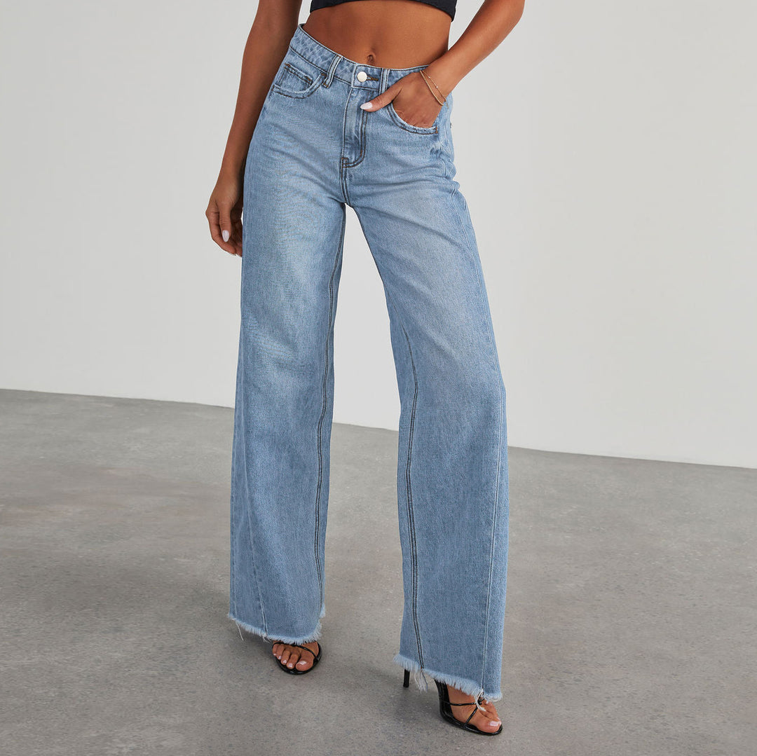 Damen Weitgeschnittene Jeans mit fransigen Säumen R&B