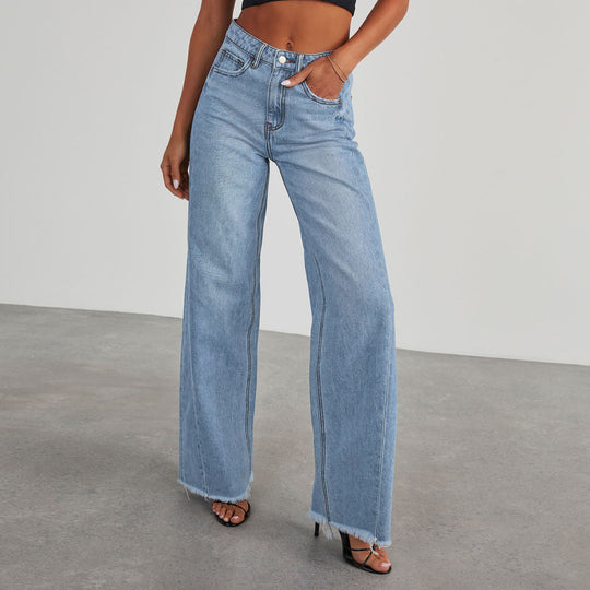 Damen Weitgeschnittene Jeans mit fransigen Säumen R&B