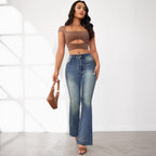 Damen Flared Jeans im Vintage-Stil mit hohem Bund und modischen Waschungen R&B