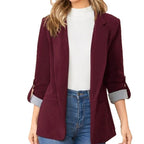Damen stilvolle und vielseitige Blazerjacke mit umgeschlagenen Ärmeln R&B