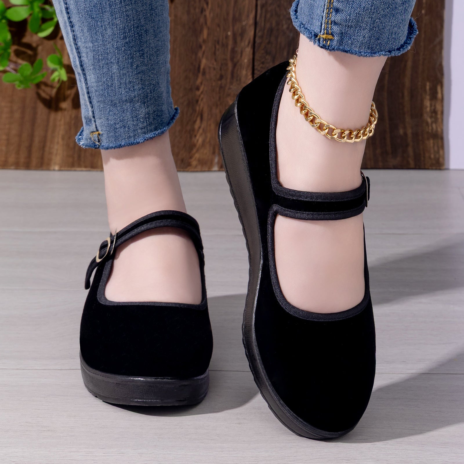 Damen komfortable Mary Jane Schuhe mit elastischem Riemen