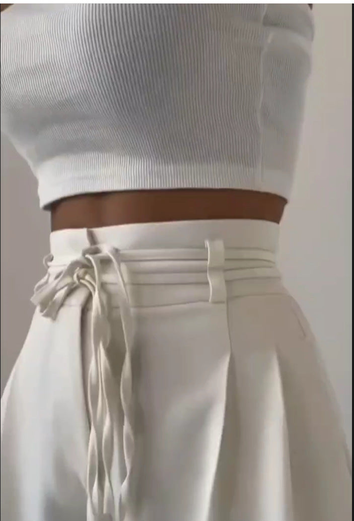 Damen weite Chino-Hose mit hohem Bund und verstellbarem Kordelzug R&B
