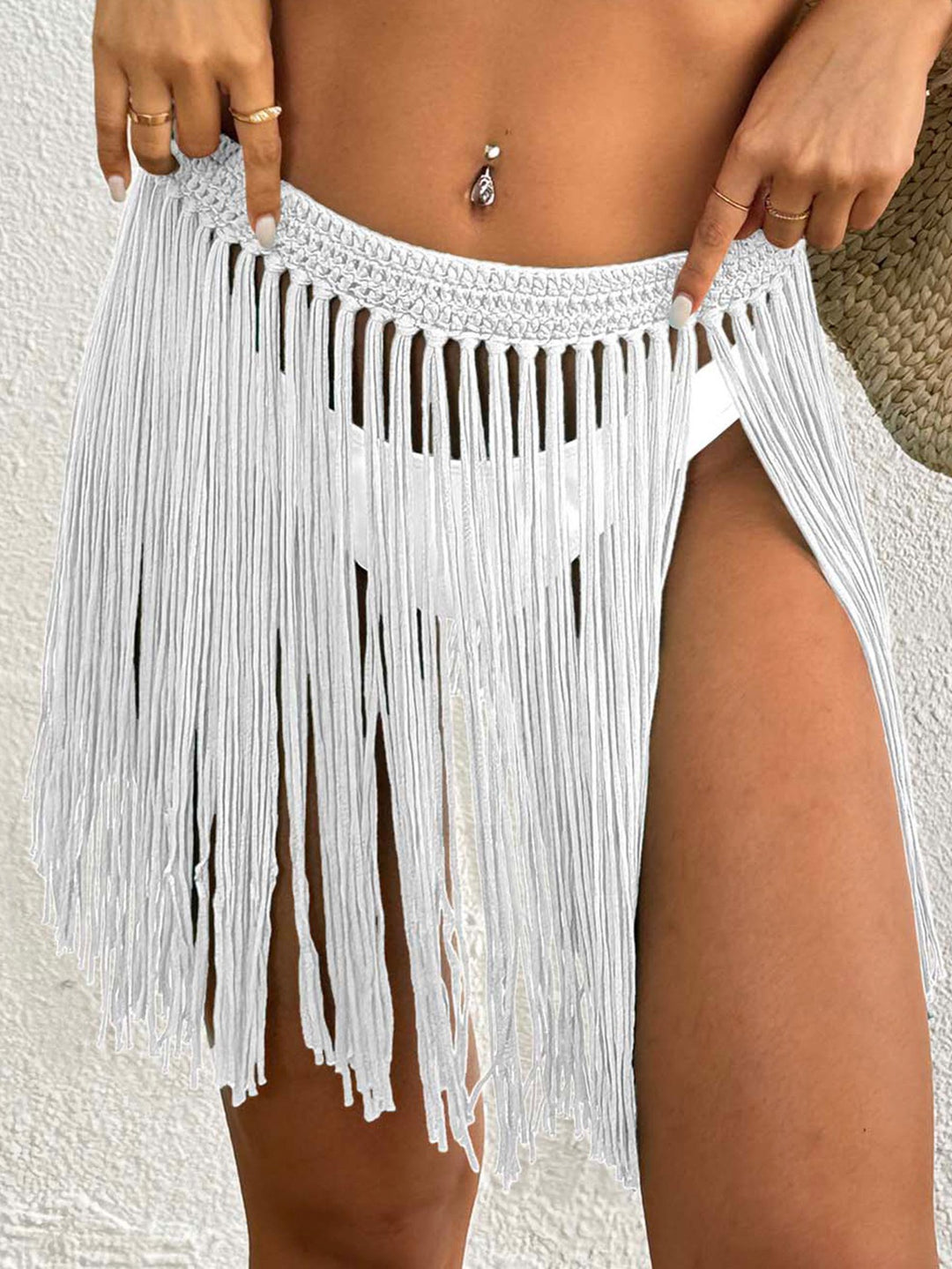 Damen Häkel-Strandrock mit fransigen Details R&B