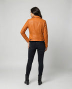 Damen Kunstleder-Bikerjacke mit asymmetrischem Reißverschluss wattierter Innenfütterung und taillierten Abnähern R&B